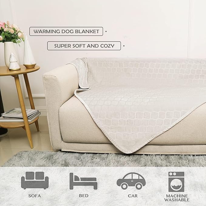 fuguitex Waterproof Dog Blanket Bed Cover Dog Crystal Velvet Moroccan Fuzzy Cozy Plush Pet Blanket Throw Blanket for Couch Sofa(68 * 82 inch, Cream+Beige)