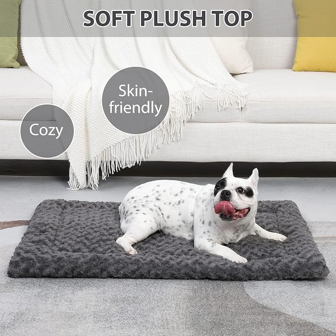 Washable Dog Bed Mat Crate Pad Soft Fluffy Pet Kennel Beds Dog Sleeping Mattress for Large Jumbo Medium Small Dogs, 48 x 30 Inch, Gray (Pack of 2)
