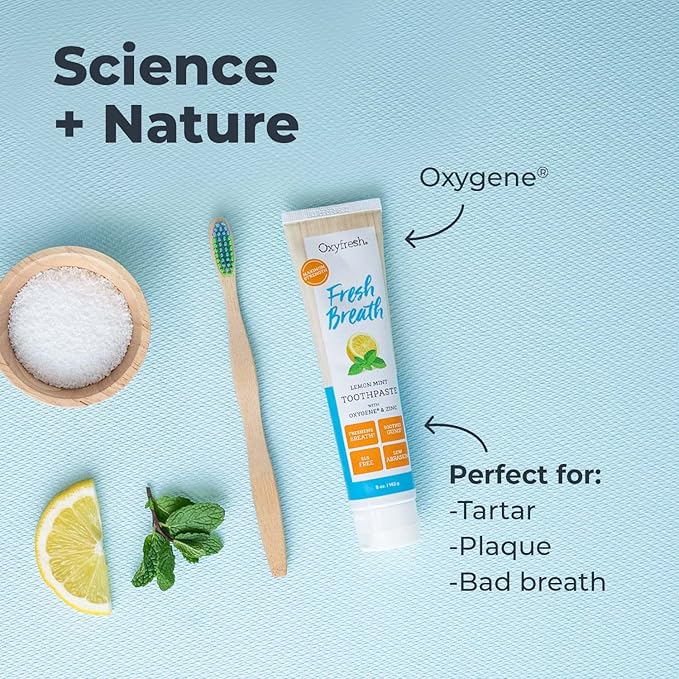 Oxyfresh Maximum Fresh Breath Lemon Mint Toothpaste - Clean Teeth & Fresh Breath - Natural Essential Oils & Natural Xylitol to Help Fight Tartar - SLS & Fluoride Free - 5 oz (Pack of 3)