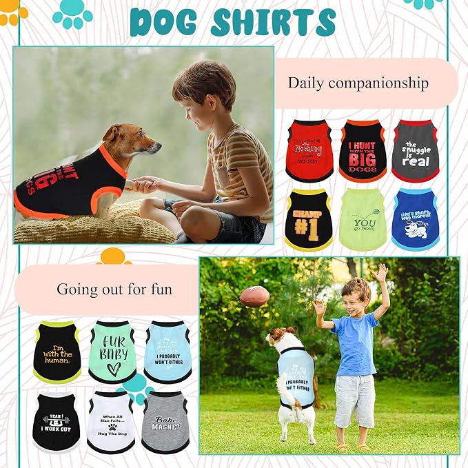 Bbto 12 Pcs Dog Shirts, Summer Printed Puppy Clothes,X-Large | Breathable Pet Clothes for Small Cats Dogs, Cool and Soft Shirts with Funny Letters, 12 Styles Chihuahua Puppy Outfits