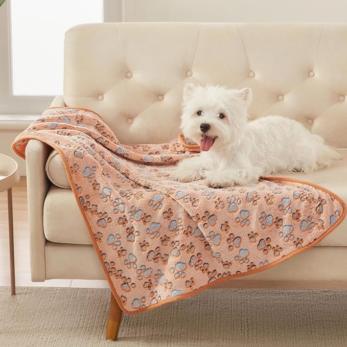 Luciphia 1 Pack 3 Blankets Super Soft Fluffy Premium Fleece Pet Blanket Flannel Throw for Dog Puppy Cat Paw Brown/Pink/White Large(41x31 inch) | Fuzzy Flannel Small Pet Blanket Washable, Cute Paw Print for Crate Car Bed. Puppy Essential,Cat Stuff Gifts...