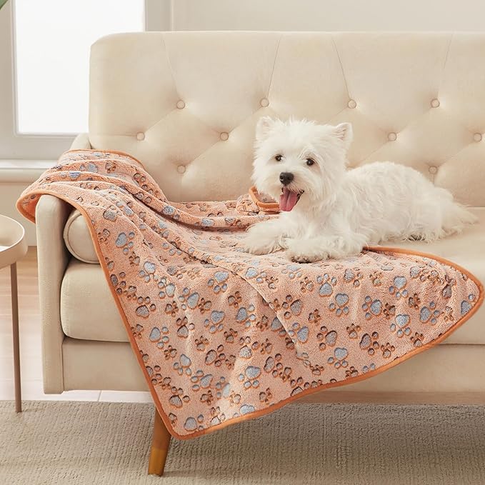 Luciphia 1 Pack 3 Blankets Super Soft Fluffy Premium Fleece Pet Blanket Flannel Throw for Dog Puppy Cat Paw Brown/Pink/White Medium(30x20 inch) | Fuzzy Flannel Small Pet Blanket Washable, Cute Paw Print for Crate Car Bed. Puppy Essential,Cat Stuff Gift...