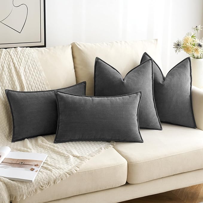 MIULEE Pack of 2 Dark Grey Euro Shams Chenille Pillow Covers 22x22 Inch | Decorative Soft Couch Throw Pillows,Farmhouse Cushion Covers,Elegant Design for Sofa,Bed,Living Room,Summer Decor