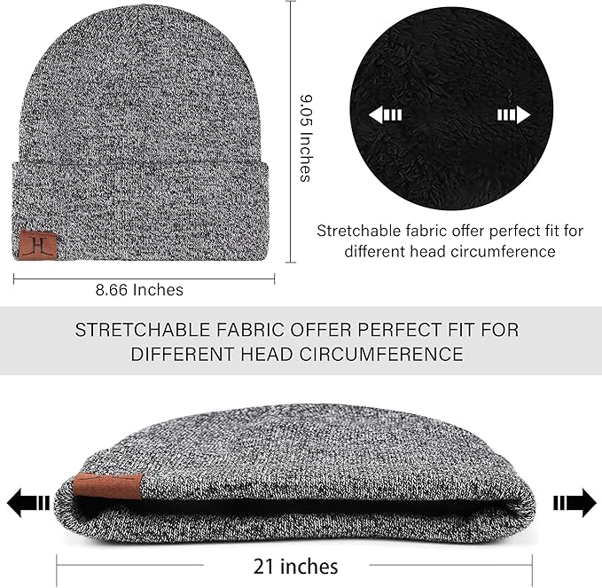 Winter Warm Beanie Hat Touchscreen Gloves Set, Soft Skull Cap Gloves Set for Men and Women with Warm Knit Fleece Lined