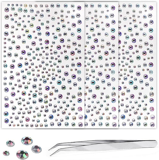 Gem Stickers Jewels for Crafts Rhinestone Stickers Face Gems Pearls for Makeup Stick on Body Dark Color Crystal Clear Decals 3/4/5/6MM Hair Nails Craft DIY Decor 975PCS