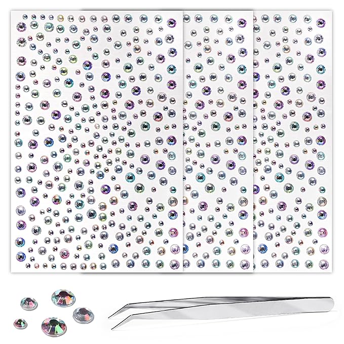 975Pcs Face Gems Hair Gems, Self-Adhesive Face Jewels Eye Jewels Rhinestones 3/4/5/6 mm DIY Face Gems Stick on, Hair Body Rhinestones Gems Crystals Pearls for Face Makeup, Crafts (gem_whiteab)