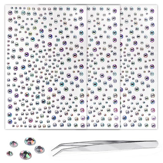 975Pcs Face Gems Hair Gems, Self-Adhesive Face Jewels Eye Jewels Rhinestones 3/4/5/6 mm DIY Face Gems Stick on, Hair Body Rhinestones Gems Crystals Pearls for Face Makeup, Crafts (gem_whiteab)