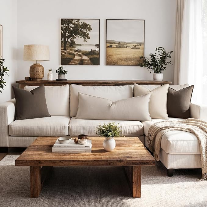 MIULEE Decorative Linen Lumbar Pillow Cover 14x36 Inch Natural Linen | Boho Farmhouse Neutral Couch Long Throw Pillow for Bed, Pack of 1 Accent Modern Pillowcase, Sofa Livingroom Home Decor