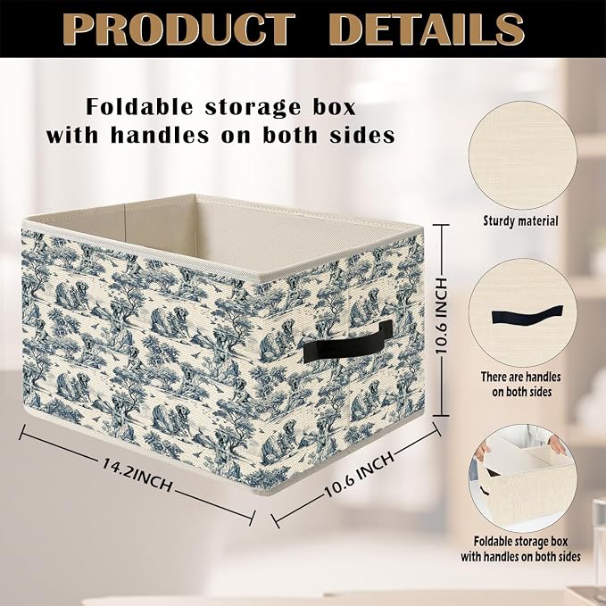 Blue and White Chinoiserie Botanical Labrador Retriever Storage Bin Box with Handles, French Country Lab Dog Foldable Organizer Basket Toybox for Home Bedroom Bathroom Clothes Toys Books