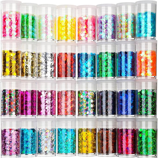 Teenitor Glitter, Chunky Glitter Mixed, Nail Glitter with Stars, Cosmetic Face Body Eye Hair Glitter, 32pcs
