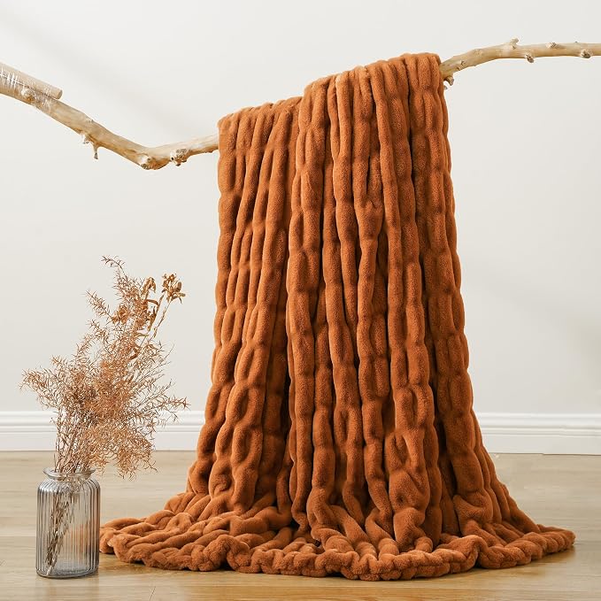 BATTILO Faux Fur Throw Blanket for Couch, Fall Decor, 60"x80", Double Side | Burnt Orange Throw Blanket, Fall Throw Blanket, Silky Cozy Soft Mink Faux Fur Blanket For Bed, Sofa, Living Room
