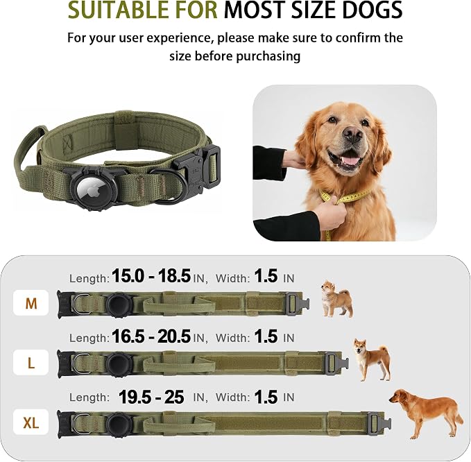Tactical AirTag Dog Collar - Heavy Duty, Adjustable GPS Collar