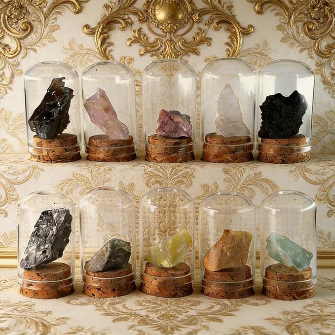 Healing Crystal Rough Stone Set, paired with Glass Bottle Accessories, with Diverse Styles and inconsistent Stones. The Pictures are for Reference only. The Stones Inside are Different.