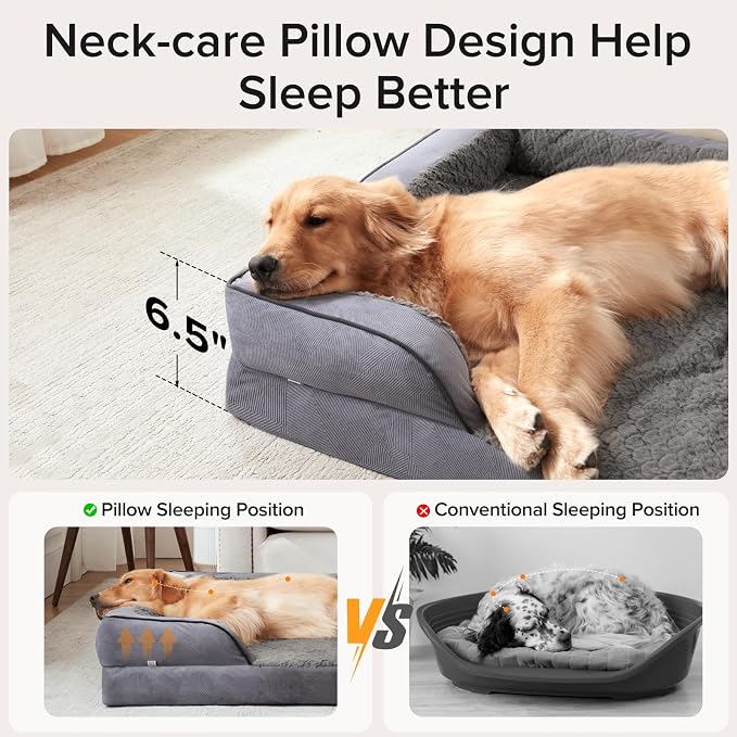 Orthopedic Large Dog Bed, Washable Waterproof, Egg-Crate Foam Dog Couch Bed with Washable Removable Cover, Waterproof Lining and Nonskid Bottom