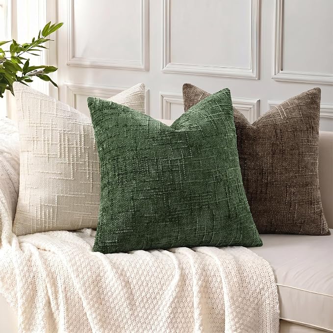 decorUhome Textured Chenille Throw Pillow Covers 16x16 Set of 2 Dusty Brown | Fall Modern Farmhouse Soft Cozy Slubby Couch Pillow Cases Boho Decorative Pillow Cases for Bed Sofa Living Room Home Decor