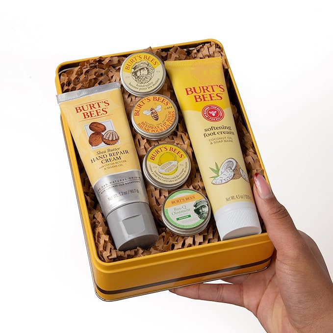 Burt's Bees Mothers Day Gifts Ideas - Classics Set, 6 Products in Giftable Tin – Cuticle Cream, Hand Salve, Lip Balm, Res-Q Ointment, Hand Repair and Foot Cream