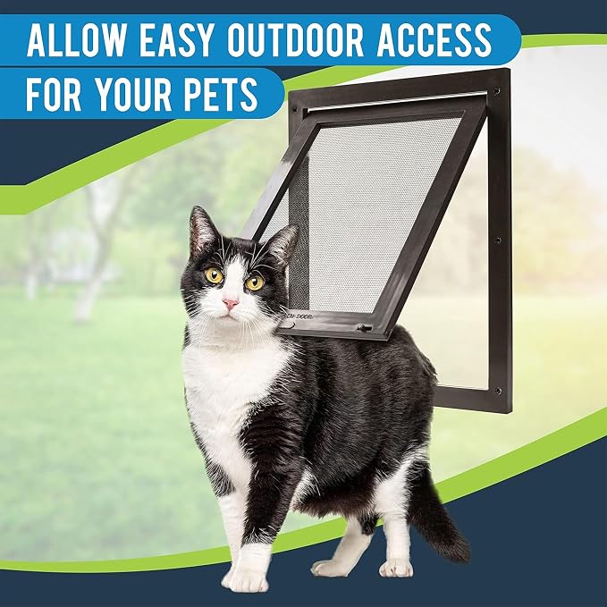 TonGass 7.9" x 9.9" Pet Screen Door Flap Fits Dogs & Cats Under 30 Lbs | Small Dog Doors Flaps, Cat Screen Window Door Flap for Exterior Porch Screen and Window Screen - Brown