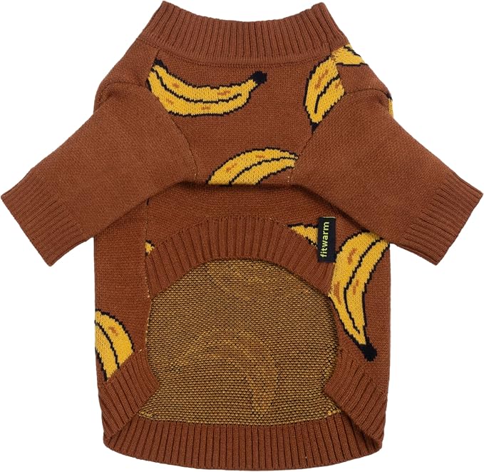 Fitwarm Banana Dog Sweater, Thermal Dog Winter Clothes for Small Dogs Boy Girl, Pet Outfit, Brown, Yellow, Small