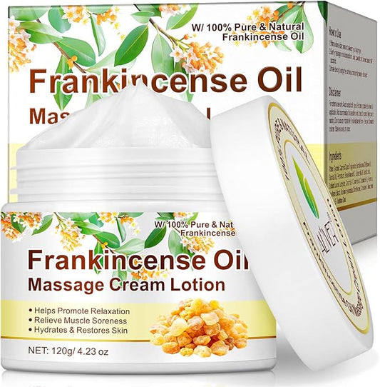 Frankincense Oil Massage Cream Lotion - 4.23 Fl Oz Pure Natural Frankincense Essential Oil Helps Moisturize Skin and Soothe Body, Relax and Soothe Body