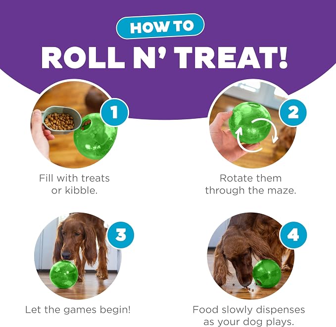 Outward Hound Orbee-Tuff Mazee Interactive Dog Puzzle Toy, Treat Dispensing Slow Feeder Ball, Green, 4.7-Inch