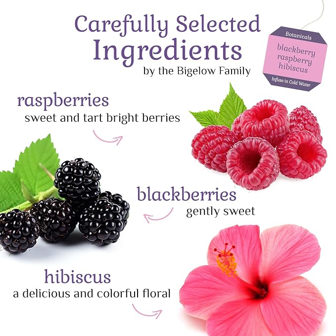 Bigelow Botanicals Cold Water Infusion Blackberry Raspberry Hibiscus Herbal Tea, Caffeine Free Tea with Blackberry and Raspberry Flavor, 18 Count Box (Pack of 6), 108 Total Tea Bags