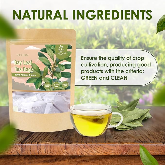 NHAT ANH FARM - Premium Bay Leaf Tea Bags, 40 Tea Bags, 100% Natural Dried Bay Leaf, Naturally Sweet Herbal Tea, Sugar-Free, Caffeine-Free, No Additives.