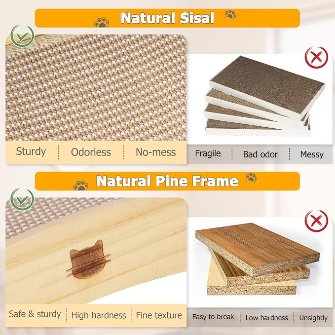 3 in 1 Sisal Cat Scratcher Bed, Solid Pine Cat Scratcher with Balls,Natural | Extra Large Cat Scratching Post with Hammock, Cat Scratcher for Scratch & Play & Rest, Cat Furniture for Indoor Cats, Kitten