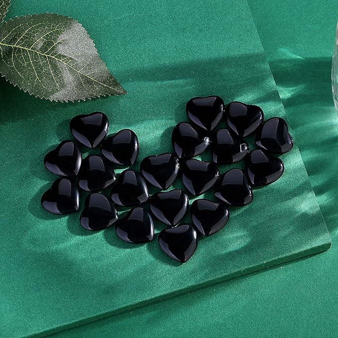 QINJIEJIE 20 PCS Natural Heart Healing Crystals Black Obsidian Polished Stones Pocket Crystal Palm Mini Cute Love Gemstones Set Bulk Wholesale Reiki Energy Balancing Meditation Valentine's Day Gift