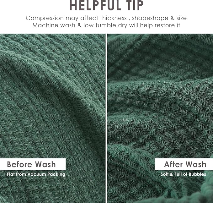 EMME Muslin Blankets for Adults Forest Green Small Blanket 40" x 50" | Throw Blanket for Couch Breathable Gauze Soft Lightweight Airy Light