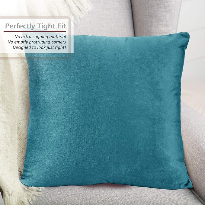 Nestl Throw Pillow Inserts Pack of 2 with Velvet Soft Solid Decorative Square Throw Pillow Covers Set for Sofa Couch Car Bedroom, 26X26 Throw Pillows Inserts with 24x24 Washable Cushion Covers, Teal