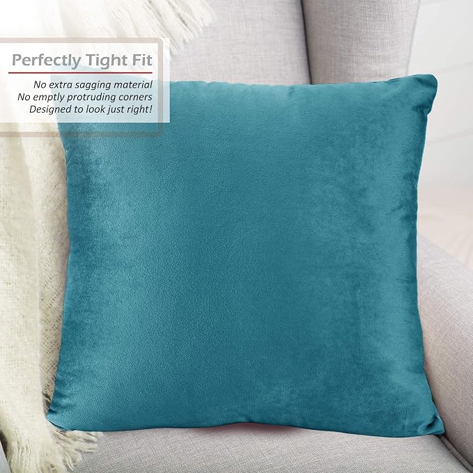Nestl Throw Pillow Inserts Pack of 2 with Velvet Soft Solid Decorative Square Throw Pillow Covers Set for Sofa Couch Car Bedroom, 28X28 Throw Pillows Inserts with 26x26 Washable Cushion Covers, Teal