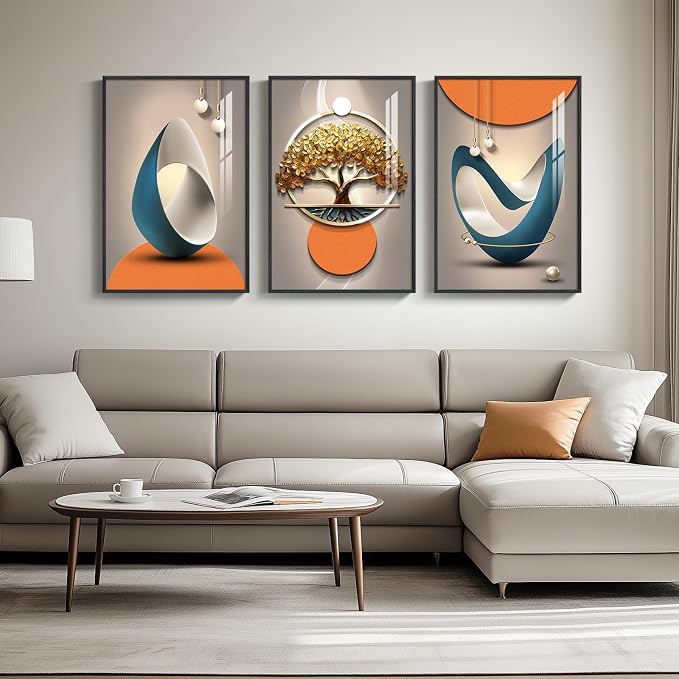 Framed Modern Luxury Large Wall Art for Living Room, Bright Style Abstract Paintings Artwork for Walls, Set of 3 Piece Contemporary Art Prints, Big Pictures for Hallway, Office Wall Decor 24x36 Inch