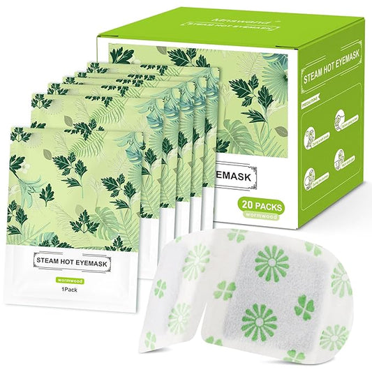 20PCS Steam Eye Masks - Mugwort Heated Eye Mask Self Heating for Eyes, Disposable Warming Eye Mask for Sleep, Wormwood Scent Eye Steam Mask for Spa/Travel, Stress Relif & Relaxation Gifts for Women