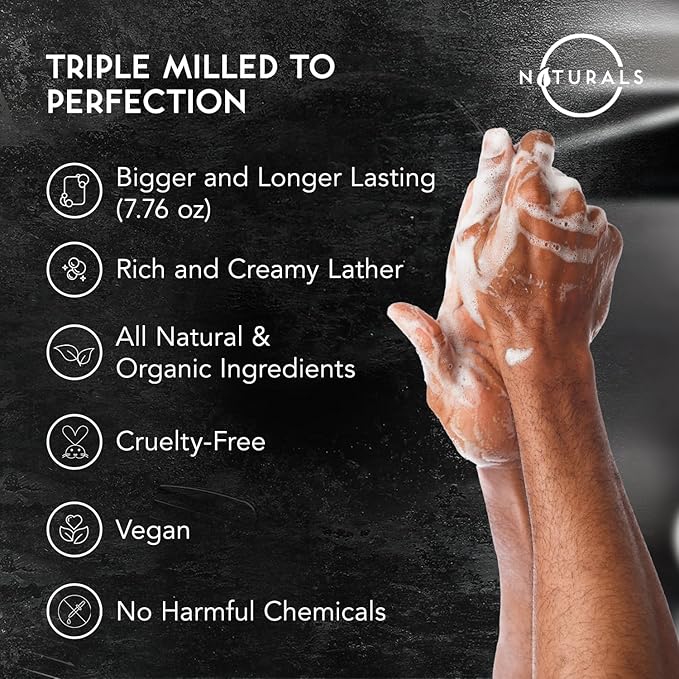 O NATURALS 7.76 oz (3PC) Exfoliating Soap Bar with Dry Mint Leaves - Medium Grit Mens Soap - All Natural Exfoliation Bar Soap for Men - Mint Bar Soap - Face Soap Bar - Moisturizing Mens Face Bar Soap