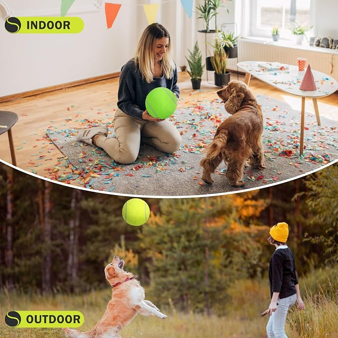 SCENEREAL Giant Tennis Ball for Dogs 2 Pack,Upgraded Thicken 9.5" Large Tennis Balls for Dogs,Halloween Dog Toys Birthday Gift, Inflatable Interactive Ball for Large Medium Big Dog,Durable Toy