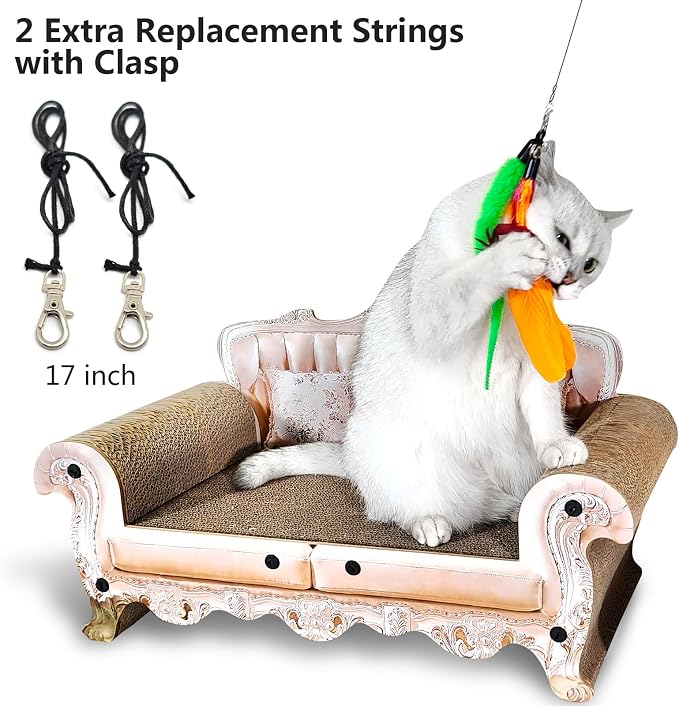 miwoowim 2PCS Retractable Cat Teaser Wands & 9PCS Feather Refills Toy Set | Dual-size telescopic rods (50" & 38"), da bird feather attachments with bells replacement,interactive fishing pole toys