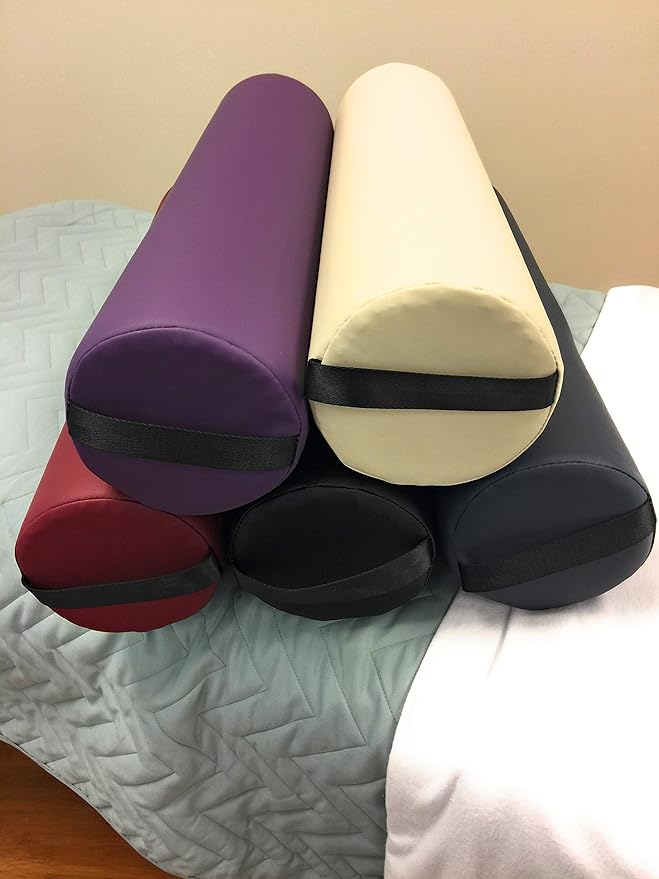 Full Round Massage Bolster Pillow by NRG - 6"W x 26"L Positioning Cushion Bolsters for Massage/Spa Tables with Carrying Strap - Durable PVC Free Vinyl Upholstery - CFC Free Foam - Color: Agate