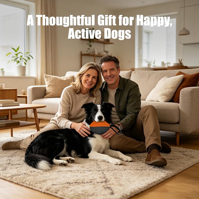 Heavy Duty Dog Chew Ball for Aggressive Chewers, Interactive Bite Ball for Tug of War Fetch, Dogs Indoor Outdoor (Orange)