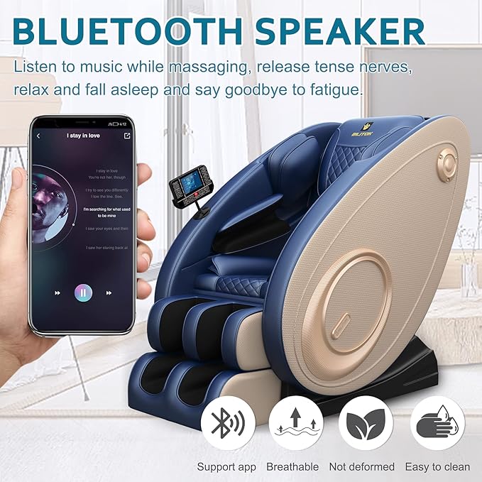 BILITOK Massage Chair Blue-Tooth Connection and Speaker, Recliner with Zero Gravity with Full Body Air Pressure, Easy to Use at Home and in The Office