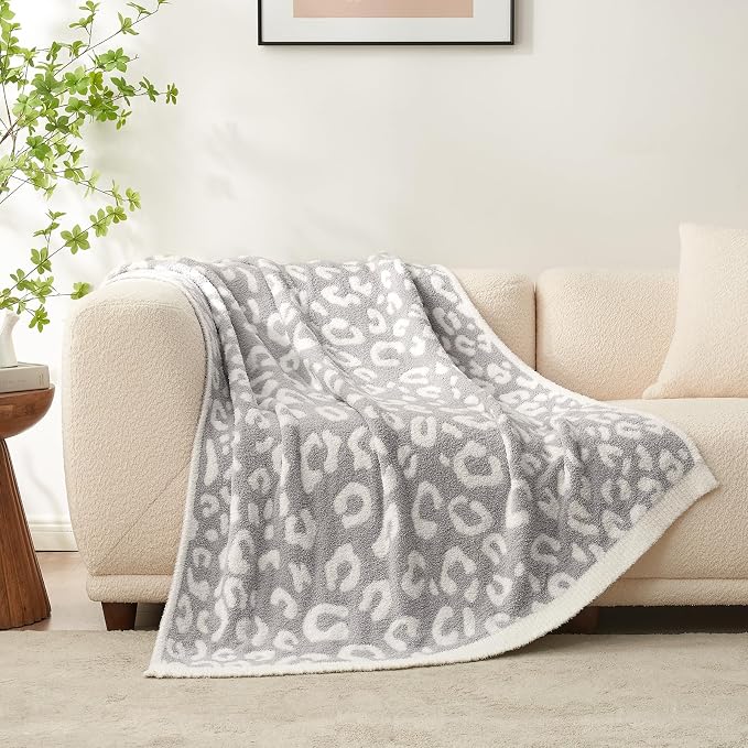 Snuggle Sac Leopard Throw Blanket for Couch Bed Sofa 50x70 inches, Reversible Grey Leopard Oversized Throw XL Ultra Soft Cozy Blankets for Women Mothers Birthday Gifts