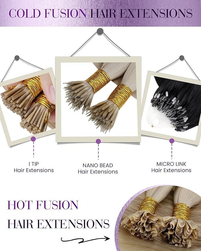 LaaVoo Nano Bead Hair Extensions Medium Brown Balayage Blonde Nano Hair Extensions Real Human Hair 22 in 50g 50s