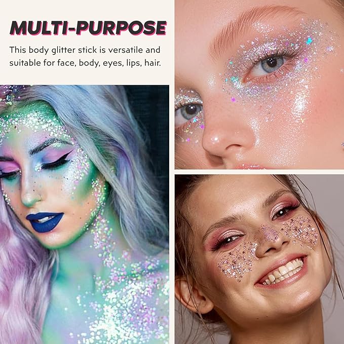 Gold Body & Face Glitter Stick,【Waterproof】【Long-Lasting】【Sparkling】 for Singer Concert Outfits, Festival Rave Mermaid Accessories Chunky Glitter Makeup for Women (01# Gold)
