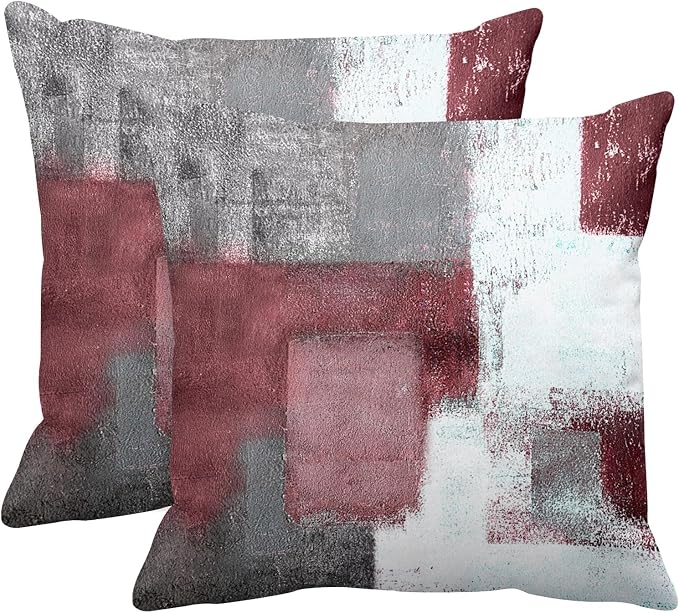 Emvency Throw Pillow Covers Set of 2, 18 x 18 Inch, Abstract Burgundy | Line Retro Outdoor Decorative Square Pillow Cases Couch Cushion Case for Couch Bed Sofa Living Room Home Decor