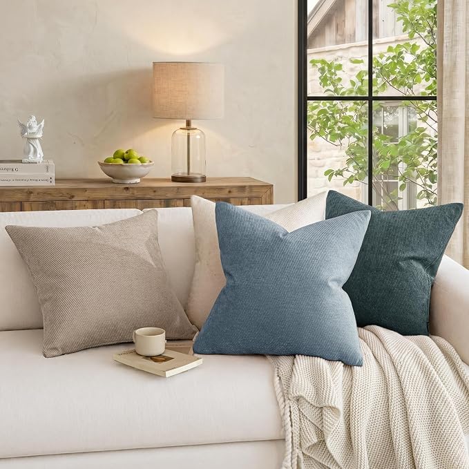 a moment Pack of 2 Decorative Chenille Throw Pillow Covers with Twill Cushion Covers for Sofa Living Room Couch Bed 22x22 Inch Coastal Blue
