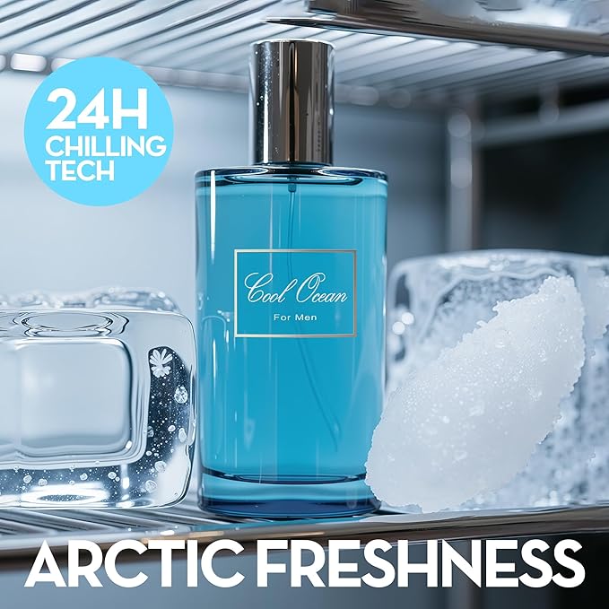 A CENTER Cool Ocean &Ice Water Men's Cologne Gift Set - 3.4 Fl Oz Each | Amber Floral & Vanilla Leather Fragrance | Eau de Toilette Duo for Daily & Special Occasions