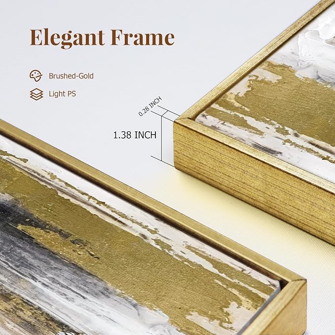 Zessonic Abstract Wall Art with Gold Foil - 24 x 32 Inches Gold and Gray Canvas Print with Texture for Modern Style Decor，Framed, Ready to Hang