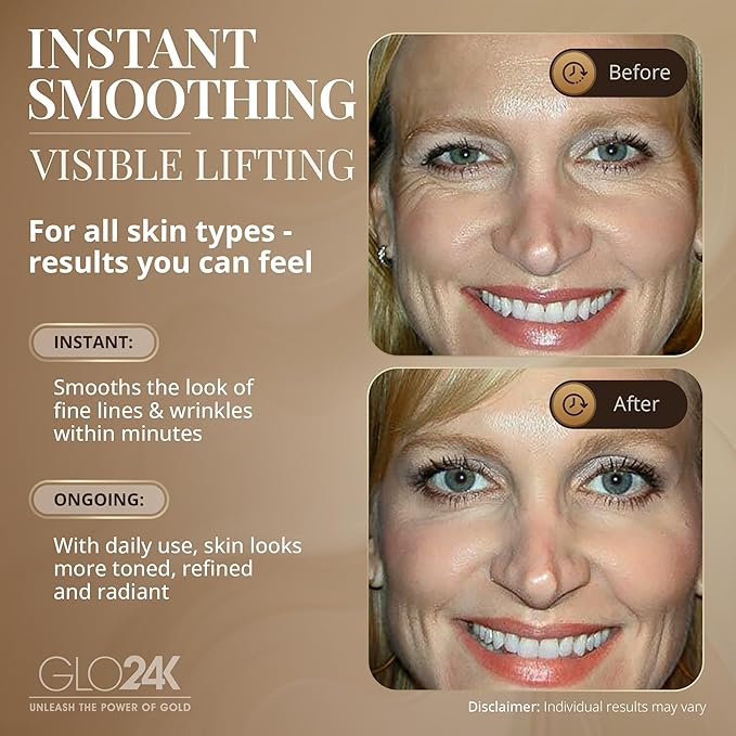 GLO24K Instant Wrinkle Filler for Face, XL Lifting Cream for Eye and Face, Lift and Tightening Non-Invasive with Hyaluronic Acid, 24k Gold, Peptides and Vitamins for Youthful Appearance, 1.2 fl oz