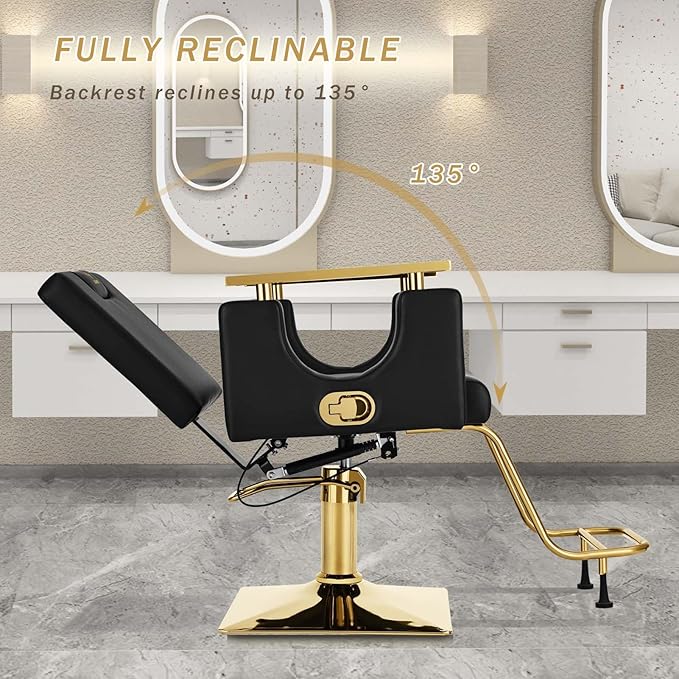 Heavy Duty Barber Chair, 360° Swivel Reclining Salon Chair for Hair Stylist, Height Adjustable Hydraulic Hairdressing Chair with Footrest for Barber Shop, Beauty Salon, Hairdressers