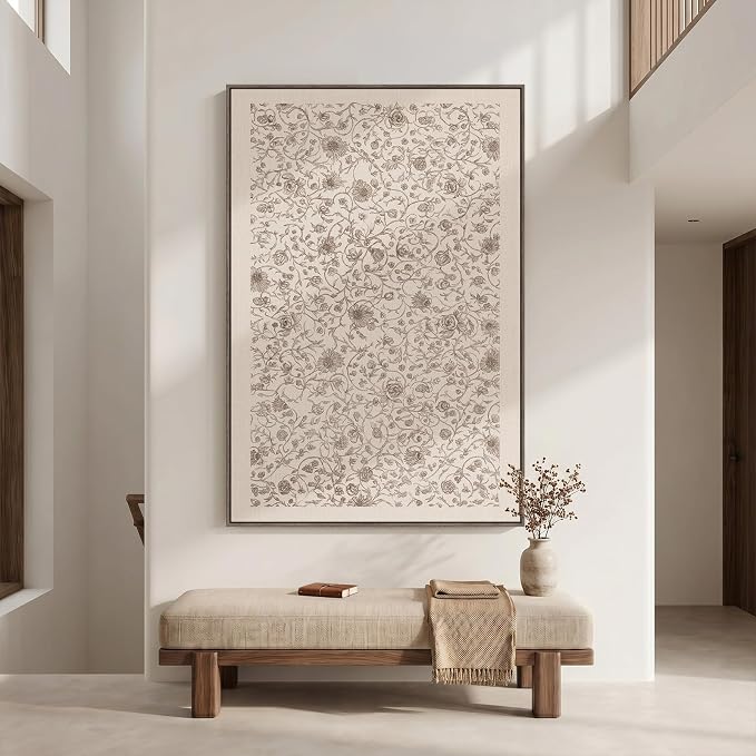 Extra Large Framed Vintage Neutral Wall Art for Living Room, Oversized Beige Retro Canvas Prints Artwork for Walls, Floral Rustic Painting Picture for Hallway Dining Room Wall Decor, 72x48 Inch