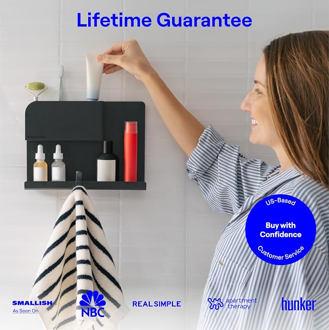 WallShelfie Bedside Wall Organizer & Dorm Decor for Dorm Room - Black | Dorm Room Essential, Floating Bedside Shelf Wall Mount Organizer, Remote Control Holder, Cool Teen Girls Trendy Stuff
